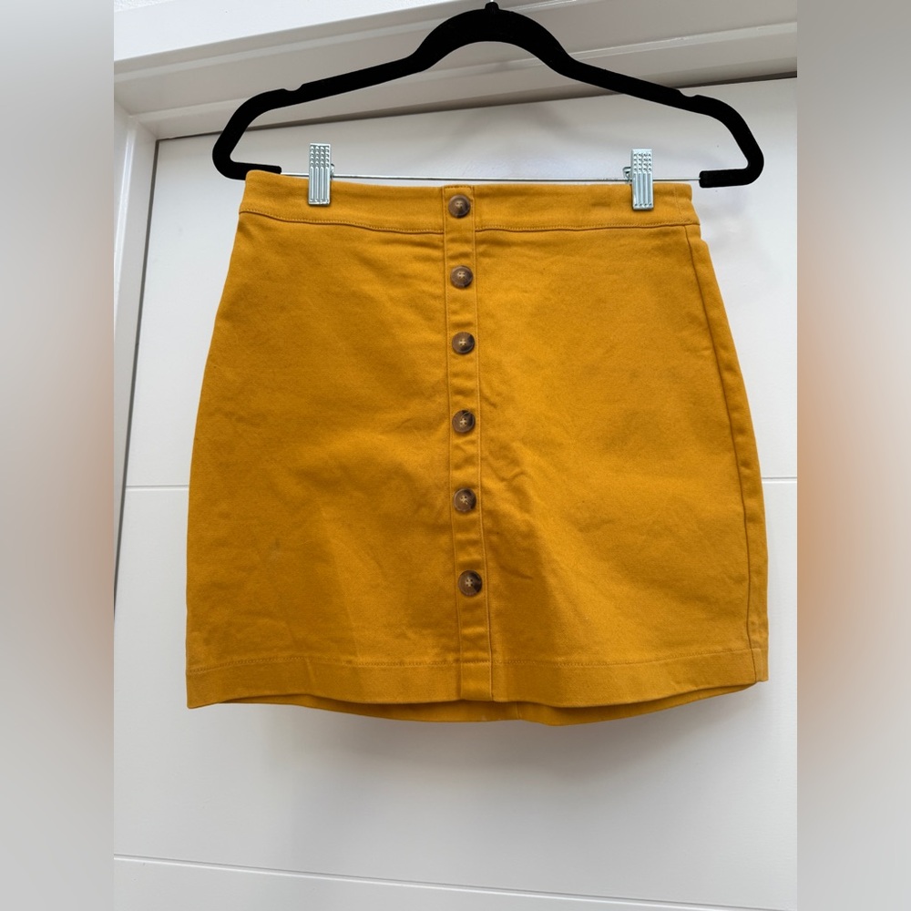 Forever 21 Mustard Yellow Button Front Mini Skirt Casual A-Line | Size M - Picture 4 of 9